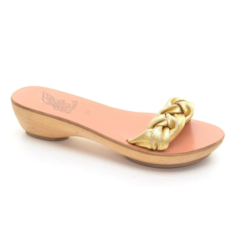 Ancient Greek Sandals Gold Braided Wooden Slides 39